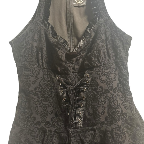 Killstar Gothic Black Velvet Damask Halter Dress Lace Up Corset Tulle Hem XXL - Picture 11 of 16